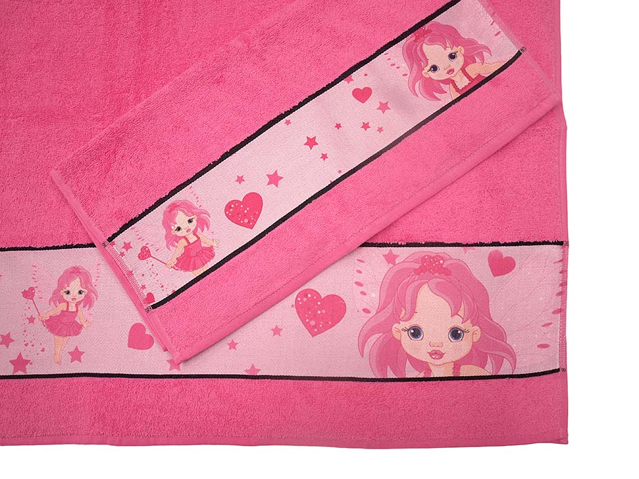 Duschtuch mit Bordüre pink Prinzessin 70x140 cm