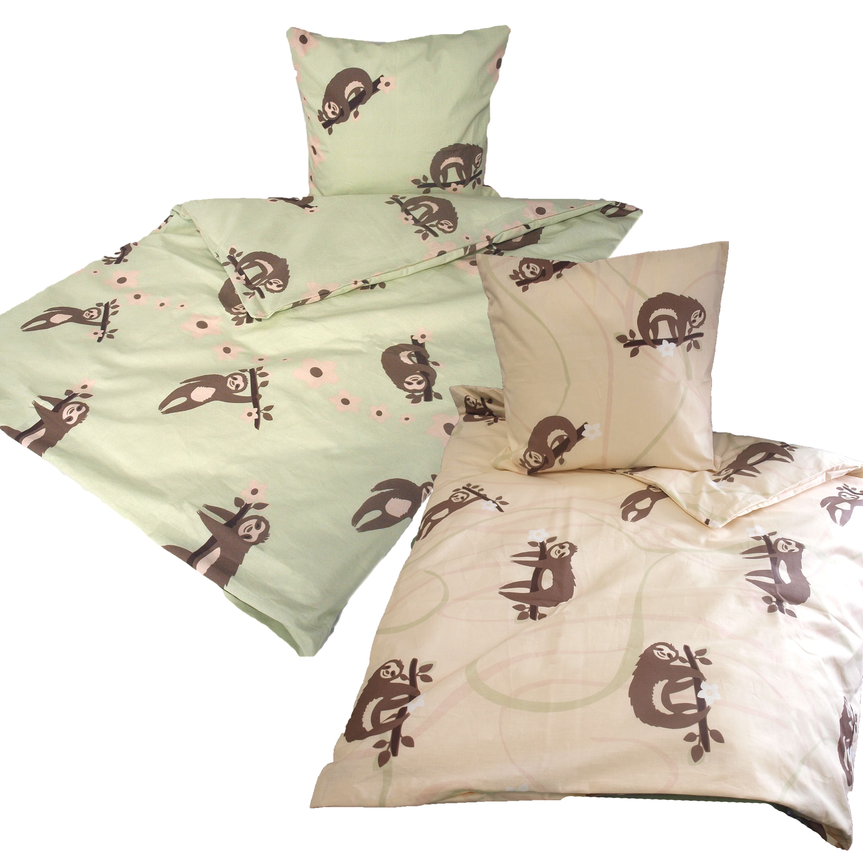 Kinderbettwäsche bedruckt Faultiere beige
