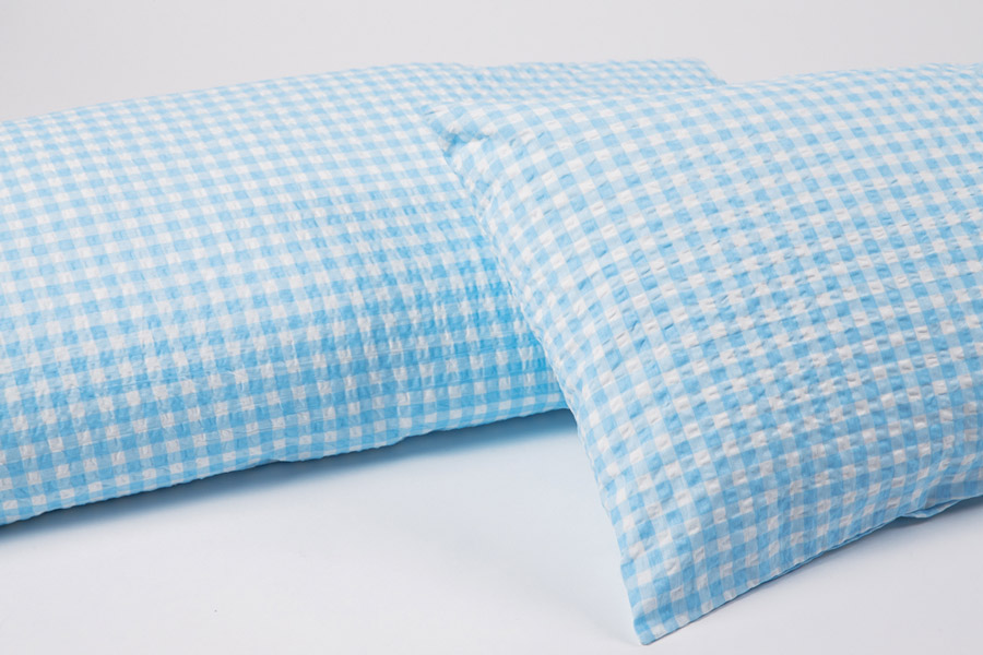 Bettwäsche Seersucker bedruckt Bettbezug Reißverschluss Karo hellblau