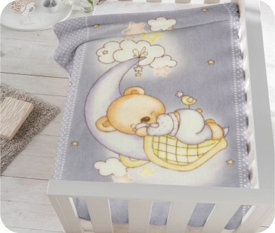 Wohn- und Schlafdecke "Mond und Teddy" grau